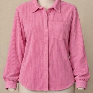 H&M Shirt Women’s S Pink Corduroy Long Sleeve Collared Button Up Ombre READ